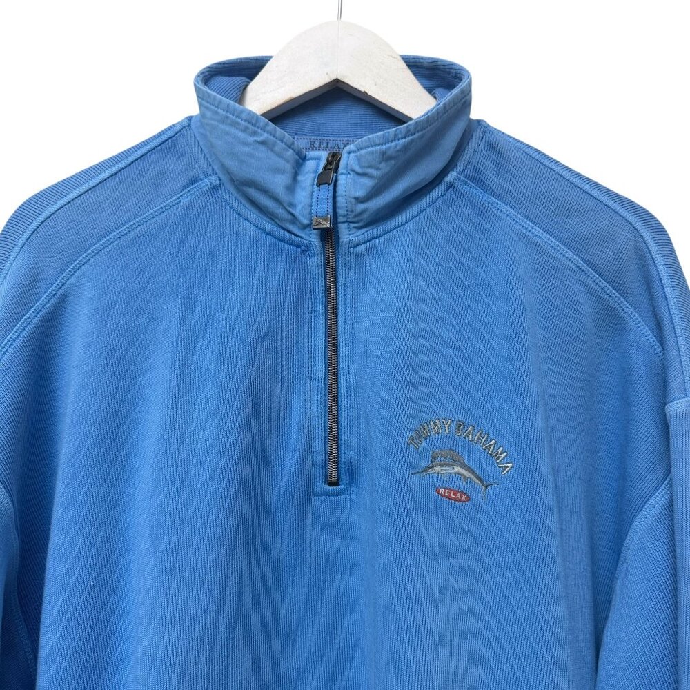 Tommy Bahama Blue 1/4 Zip Pullover Mens Large Sweatshirt Relax Logo Casual Nauti - Picture 2 of 12